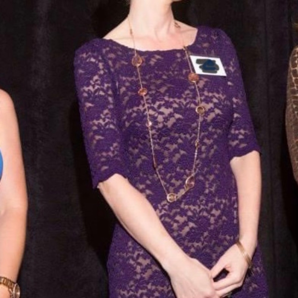 Purple and Nude Lace Overlay Elbow Sleeve Cocktail Dress Size 4